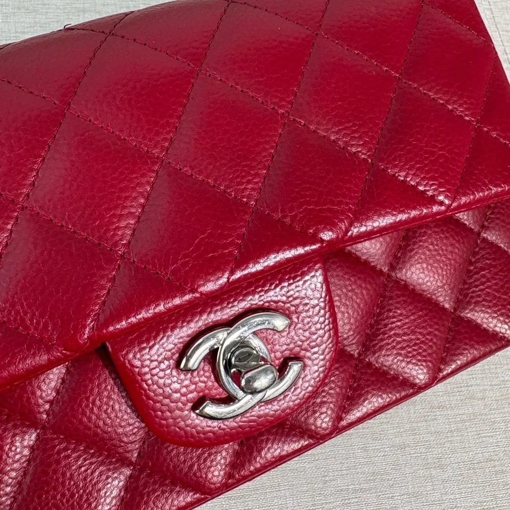 SOLD - CHANEL Red Caviar Quilted Classic Flap Bag Small SHW - Picture 12 of 17